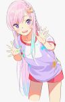  airani_iofifteen braid hair_ornament hands hololive hololive_indonesia painted pako_(pakosun) pink_hair red_bloomers smile solo sports_festival violet_eyes 
