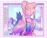  animal bishoujo_senshi_sailor_moon blonde_hair cat city clouds hano_luno highres holding holding_animal jacket luna_(sailor_moon) moon moon_(symbol) mspaint_(software) pink_jacket star_(symbol) tsukino_usagi vaporwave windows_desktop 