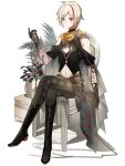  1boy androgynous blonde_hair braid food_fantasy gloves highres looking_at_viewer male_focus marking_on_cheek midriff multicolored_hair navel official_art pale_skin purple_hair scone_(food_fantasy) second-party_source sitting solo tattoo violet_eyes 