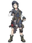  1girl anchor_symbol assault_rifle belt belt_pouch bike_shorts bike_shorts_under_shorts black_gloves black_hair boots brown_eyes check_weapon closed_mouth dairoku_ryouhei explosive fingerless_gloves frown full_body gloves green_footwear grenade grenade_launcher grey_headwear grey_jacket grey_shorts gun handgun hat hetza_(hellshock) holster holstered_weapon imi_galil jacket knife long_sleeves looking_at_viewer multicolored_hair pistol pouch rifle sheath sheathed shirt short_hair shorts skull_and_crossbones socks solo standing stick_grenade streaked_hair transparent_background weapon white_legwear white_shirt 