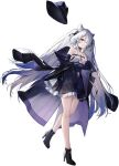  1girl artist_request azur_lane bare_shoulders black_footwear black_gloves clothing_cutout elbow_gloves full_body gloves hair_horns high_heels highres kiev_(azur_lane) kiev_(backstreet_silver_sonata)_(azur_lane) long_hair looking_at_viewer navel_cutout official_alternate_costume official_art one_eye_covered red_eyes silver_hair standing transparent_background twintails 