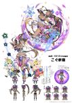 absurdres blue_eyes brown_hair character_sheet concept_art copyright dancer dark_skin expressions full_body highres multiple_views official_art ponytail rolling_sphere simple_background watermark weapon white_background 