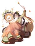  1girl braid brown_eyes brown_hair bug butterfly dress facing_to_the_side food_fantasy full_body hair_ornament highres kimchi_(food_fantasy) marking_on_cheek official_art second-party_source 