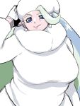  blonde_hair blue_eyes breasts earrings gloves highres jewelry large_breasts long_sleeves melony_(pokemon) multicolored_hair pokemon pokemon_(game) pokemon_swsh shorts sweater white_gloves white_headwear white_shorts white_sweater 