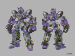  character_sheet grey_background looking_ahead mecha multiple_views no_humans official_art open_hands phantasy_star phantasy_star_online_2 science_fiction standing sukekiyo56 violet_eyes 