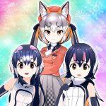  african_penguin_(kemono_friends) animal_ears blazer gloves hat humboldt_penguin_(kemono_friends) island_fox_(kemono_friends) jacket kemono_friends kemono_friends_v_project long_hair necktie school_uniform shirt shoes silver_hair skirt smile tail twintails virtual_youtuber 