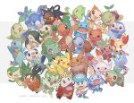  1996 1999 2002 2006 2010 2013 2016 2019 2022 :d ;d animal_focus anniversary arm_up blue_eyes bright_pupils bulbasaur charmander chespin chikorita chimchar commentary_request cyndaquil fangs fennekin froakie fuecoco gen_1_pokemon gen_2_pokemon gen_3_pokemon gen_4_pokemon gen_5_pokemon gen_6_pokemon gen_7_pokemon gen_8_pokemon gen_9_pokemon grookey happy highres kikuyoshi_(tracco) litten looking_up mudkip no_humans one_eye_closed open_mouth oshawott piplup pokemon pokemon_(creature) popplio quaxly red_eyes rowlet scorbunny smile snivy sobble sprigatito squirtle tepig tongue torchic totodile treecko turtwig white_background white_pupils 
