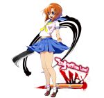  1girl axe blue_eyes blue_sailor_collar blue_skirt brown_footwear brown_hair chuutaro_metal clenched_hand collared_shirt full_body hair_between_eyes hatchet_(axe) higurashi_no_naku_koro_ni holding holding_weapon loafers midriff miniskirt neckerchief open_mouth pleated_skirt ryuuguu_rena sailor_collar sailor_collar_lift sailor_shirt school_uniform serafuku shiny shiny_hair shirt shoes short_hair short_sleeves simple_background skirt socks solo standing stomach v-shaped_eyebrows weapon white_background white_legwear white_shirt yellow_neckerchief 