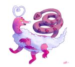  animal artist_signature cloud curled_tail dated enamorus enamorus_(therian) heart looking_back morgan_mudway no_humans pink pokemon pokemon_(creature) tail turtle webbed_feet white_background white_hair yellow_eyes 