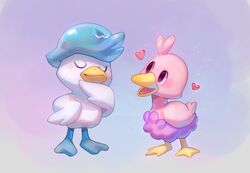  black_eyes closed_eyes ducklett heart lord_cayy pink pink_feathers pokemon pokemon_(creature) quaxly shiny_pokemon 