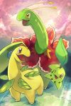  :d animal animal_focus bayleef chikorita commentary evolution evolutionary_line flower gara_(qbeuxvii22) highres leaf looking_at_another meganium no_humans open_mouth outdoors pokemon pokemon_(creature) red_eyes smile sunlight tongue yellow_eyes 