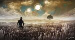  1boy absurdres clouds concept_art field final_fantasy from_behind highres jack_garland official_art scenery signature solo standing stranger_of_paradise:_final_fantasy_origin sun tree wheat wheat_field 