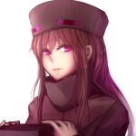  1girl ander_(at2.) at2. brown_hair close-up ears enderman expressionless eyebrows_visible_through_hair highres lips long_hair long_sleeves looking_at_viewer minecraft original personification solo upper_body violet_eyes 