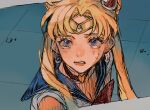  1girl bishoujo_senshi_sailor_moon blonde_hair blue_sailor_collar circlet commentary_request crying earrings jewelry long_hair looking_at_viewer meme parted_lips partial_commentary sailor_collar sailor_moon sailor_moon_redraw_challenge_(meme) shirt sleeveless sleeveless_shirt solo tears tsukino_usagi twintails upper_body violet_eyes white_shirt yudoufu_(yudouhu_1212) 