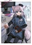 1girl alternate_costume animal_ears arknights blue_eyes chair character_name closed_mouth cross feet_out_of_frame flower fox_ears fox_tail hat holding holding_notebook holding_test_tube id_card long_sleeves looking_at_viewer medical_scrubs monitor notebook nurse_cap office_chair pink_hair red_(girllove) red_cross short_hair sitting sleeves_past_wrists smile solo stethoscope sussurro_(arknights) tail test_tube vase white_flower 