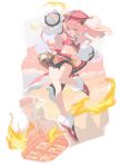  1girl antlers bangs belly blush breasts eyebrows_visible_through_hair eyelashes fire genshin_impact green_eyes hair_between_eyes hat highres long_hair munya_(pic) pink_hair puffy_sleeves shoes shorts thighs white_background yanfei_(genshin_impact) 