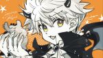  1boy alternate_eye_color bat_wings cape halloween_costume heart_(organ) highres holding horns hunter_x_hunter kigchi killua_zoldyck male_focus partially_colored smile solo wings yellow_eyes 