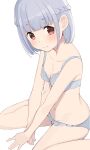  bangs blue_hair blunt_bangs blush breasts closed_mouth collarbone eyebrows_visible_through_hair highres hiroki_(yyqw7151) looking_at_viewer navel original red_eyes short_hair simple_background sitting small_breasts underwear underwear_only white_background 
