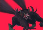  absurdres all_fours blurry commentary_request grimmsnarl highres motion_blur nanashi_nasi open_mouth pokemon pokemon_(creature) red_background red_eyes solo teeth tentacles 