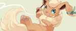  animal_hands commentary_request evolutionary_line flareon green_background green_eyes highres no_humans open_mouth pokemon pokemon_(creature) simple_background smile solo tail yutopia_(neveyk) 