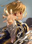  1boy blonde_hair chain fighting hand_up highres hunter_x_hunter kigchi kurapika male_focus otoko_no_ko outdoors red_eyes short_hair solo 