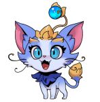  animal blue_eyes cat fangs league_of_legends looking_at_viewer no_humans open_mouth phantom_ix_row pokemon shiny simple_background sprigatito symbol-only_commentary white_background yuumi_(league_of_legends) 