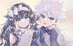  :p alluka_zoldyck black_hair blue_eyes bow brother_and_sister hair_bow hunter_x_hunter kigchi killua_zoldyck long_hair looking_at_viewer siblings smile tongue tongue_out white_hair 