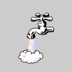  clouds commentary english_commentary faucet grey_background greyscale heart leaf_(pixiv17652941) monochrome no_humans original rainbow simple_background spot_color still_life 