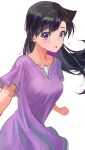  1girl bangs bearo black_hair collarbone crying crying_with_eyes_open dress eyebrows_visible_through_hair floating_hair hair_between_eyes highres long_hair looking_at_viewer meitantei_conan mouri_ran multiple_girls open_mouth purple_dress shiny shiny_hair short_dress short_sleeves simple_background sketch solo standing straight_hair tears very_long_hair violet_eyes white_background 