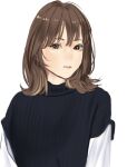  1girl brown_eyes brown_hair highres medium_hair original parted_lips ribbed_sweater saitou_(lynx-shrike) simple_background sketch solo sweater turtleneck turtleneck_sweater upper_body white_background 