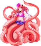  1girl artist_request breasts extra_eyes full_body kura_(monster_musume) large_breasts long_hair midriff miniskirt monster_girl monster_musume_no_iru_nichijou monster_musume_no_iru_nichijou_online navel official_art pink_eyes pink_headwear redhead scylla skirt solo tank_top tentacles transparent_background 