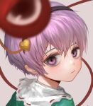  1girl absurdres blouse blush collared_blouse eyeball green_blouse hair_between_eyes hairband heart henginnnnnn highres komeiji_satori purple_hair short_hair simple_background solo third_eye touhou violet_eyes 