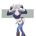  angel_(kof) blue_eyes boots breasts cowboy_boots gloves highres jacket large_breasts panties the_king_of_fighters underwear white_hair 