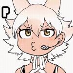  1girl animal_ears animated animated_gif blonde_hair coyote_(kemono_friends) gloves kemono_friends kemono_friends_v_project looking_at_viewer mcgunngu necktie o3o shirt shoes short_hair simple_background skirt smile solo tail virtual_youtuber white_shirt yellow_eyes 