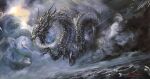  claws clouds cloudy_sky commentary_request creature dragon dragon_tail dragon_wings eastern_dragon fantasy flying hayaken_sarena monster no_humans ocean open_mouth original outdoors rain scales sky storm tail water wind wings 