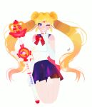  1girl animated animated_gif bishoujo_senshi_sailor_moon blonde_hair blue_eyes blush choker double_bun earrings gloves hair_ornament jewelry long_hair pale_skin rif_(rif-art) sailor_moon school_uniform serafuku twintails v wand white_background 