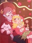  1boy 1girl blonde_hair blue_eyes couple horns red_eyes redhead star_butterfly star_vs_the_forces_of_evil tom_lucitor 