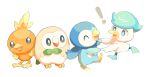  ! ^_^ blue_eyes bright_pupils closed_eyes commentary_request highres holding_hands no_humans open_mouth piplup pokemon pokemon_(creature) quaxly rowlet simple_background smile torchic torinoko_(miiko_draw) white_background white_pupils 