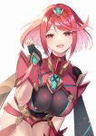  absurdres bangs black_gloves breasts chest_jewel earrings fingerless_gloves gem gloves headpiece highres jewelry large_breasts pyra_(xenoblade) red_eyes red_shorts redhead short_hair short_shorts shorts swept_bangs thigh-highs tiara xenoblade_chronicles_(series) xenoblade_chronicles_2 yasaikakiage 
