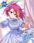  character_name dress idolmaster_million_live!_theater_days long_hair maihama_ayumu pink_eyes pink_hair ponytail smile 