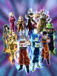  1girl 6+boys absolutely_everyone absurdres android_18 android_19 bald black_hair chinese_clothes colored_skin commentary_request dragon_ball dragon_ball_super everyone frieza highres kuririn male_focus multiple_boys muscular muten_roushi piccolo simple_background son_gohan son_goku spiky_hair tenshinhan third_eye vegeta wai_(y48754085) 