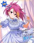  character_name dress idolmaster_million_live!_theater_days long_hair maihama_ayumu pink_eyes pink_hair ponytail smile 