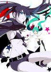  black_hair black_rock_shooter black_rock_shooter_(character) blue_eyes dress glowing glowing_eyes hatsune_miku highres kisetsu midriff navel scar shorts star thigh-highs thighhighs twintails vocaloid world_is_mine_(vocaloid) 