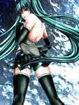  achikoako bad_id bare_shoulders detached_sleeves from_behind hatsune_miku headset long_hair looking_back skirt solo thigh-highs thighhighs twintails very_long_hair vocaloid zettai_ryouiki 