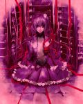  31_violence bags_under_eyes dress flat_chest komeiji_satori monochrome open_dress pink purple_hair sitting third_eye touhou 