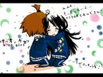  akiyama_mio alternate_hairstyle high_ponytail hug k-on! multiple_girls tainaka_ritsu track_suit translation_request uni_(nacchan) uni_(pixiv985939) 