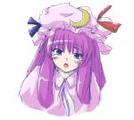  bust coo crescent hat long_hair oekaki open_mouth patchouli_knowledge purple_eyes purple_hair stare tears touhou 