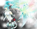  aqua_eyes aqua_hair bridal_gauntlets hand_on_chest hand_on_own_chest hatsune_miku hatsune_miku_(append) isopen long_hair miku_append navel necktie open_mouth solo thigh-highs thighhighs twintails very_long_hair vocaloid vocaloid_append 