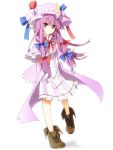  bloom boots capelet crescent hat long_hair no_nose patchouli_knowledge purple_eyes purple_hair robe shirofox smile solo touhou violet_eyes 