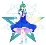 danmaku detached_sleeves frog gohei green_eyes green_hair hair_ornament highres kochiya_sanae long_hair long_skirt pepepo skirt snake star touhou